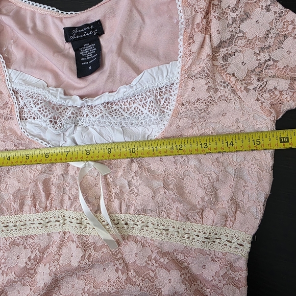 Sweet Society Pastel Pink Lace Coquette  Babydoll Short Top Juniors Size Small - Picture 14 of 15